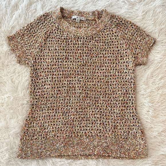 Cabi Multicolor Bouclé Knit Short Sleeve Summer Sweater Size M - Picture 7 of 14